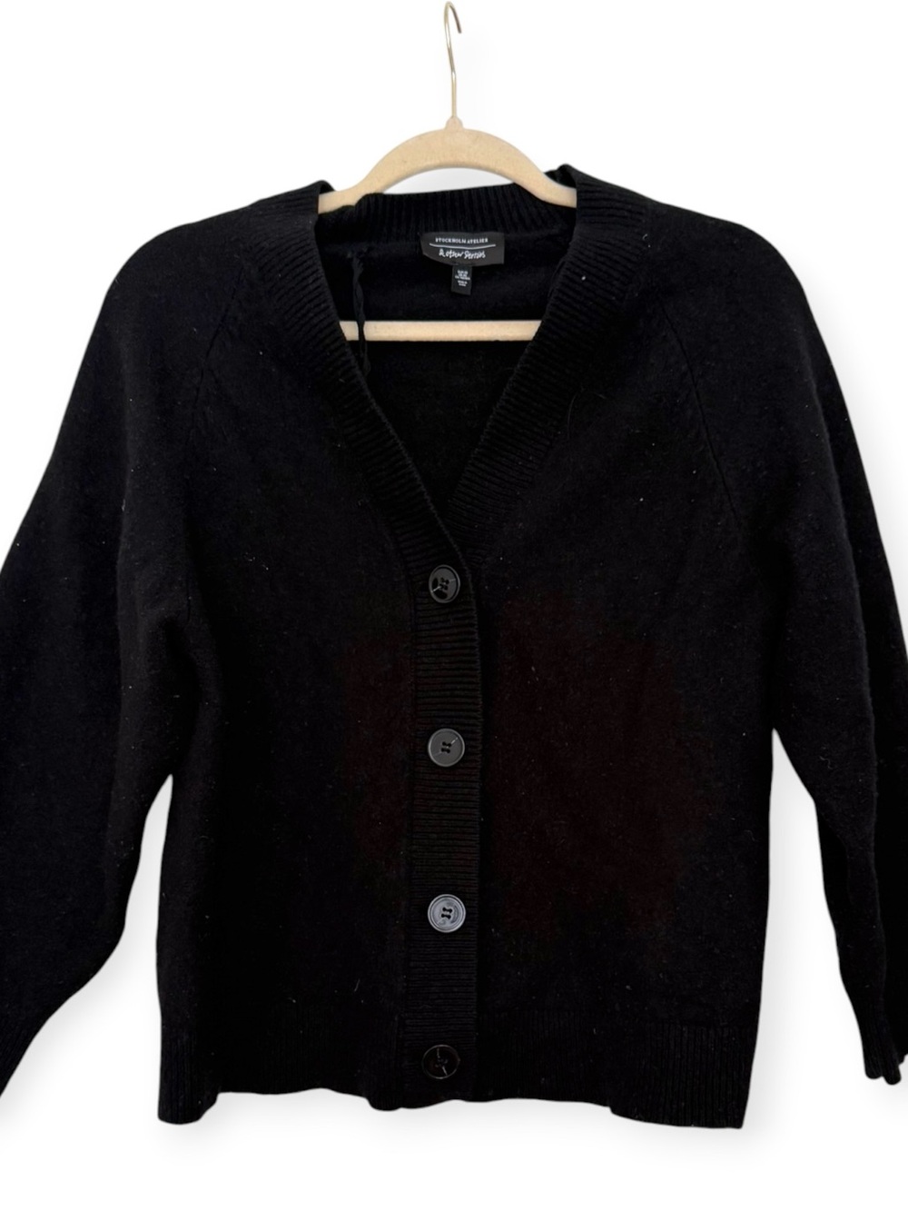 & Other Stories V-Neck 100% Wool Cardigan Black Size Xs Warm Button Up